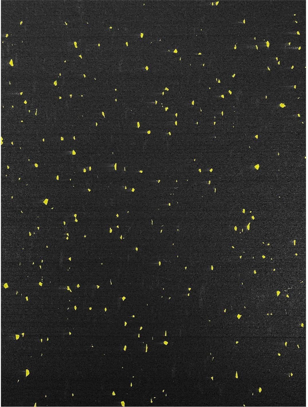 Suelo de caucho reciclado diseñado para suelo de gimnasio. Negro con pintas amarillas, en Rollo de 8 x 1,25mts de 8mm. FABRICACIÓN EUROPEA.