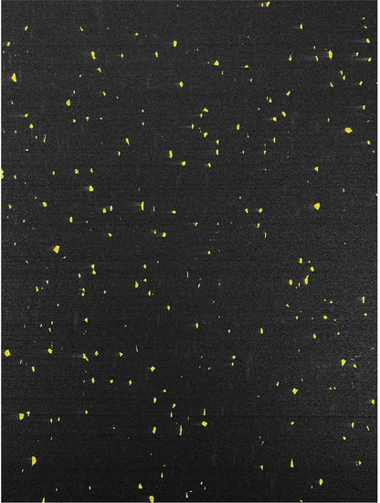 Suelo de caucho reciclado diseñado para suelo de gimnasio. Negro con pintas amarillas, en Rollo de 8 x 1,25mts de 8mm. FABRICACIÓN EUROPEA.