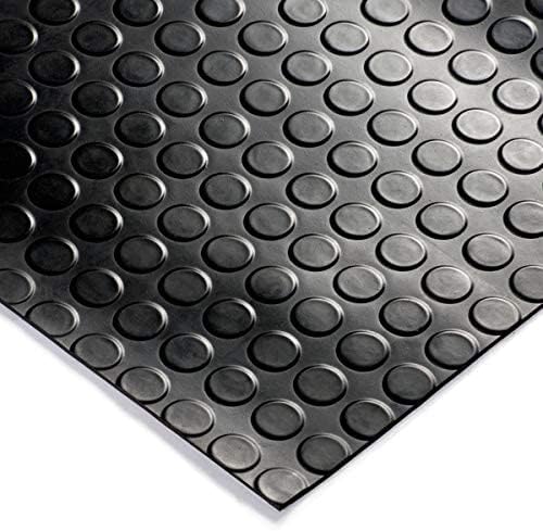 Suelo de caucho en rollo con círculos en color Negro con varias medidas y espesores. Antideslizante, adecuado para suelos de alto tránsito.