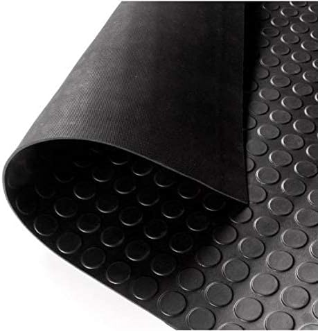 Suelo de caucho en rollo con círculos en color Negro con varias medidas y espesores. Antideslizante, adecuado para suelos de alto tránsito.