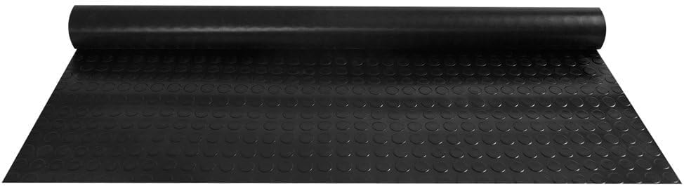 Suelo de caucho en rollo con círculos en color Negro con varias medidas y espesores. Antideslizante, adecuado para suelos de alto tránsito.