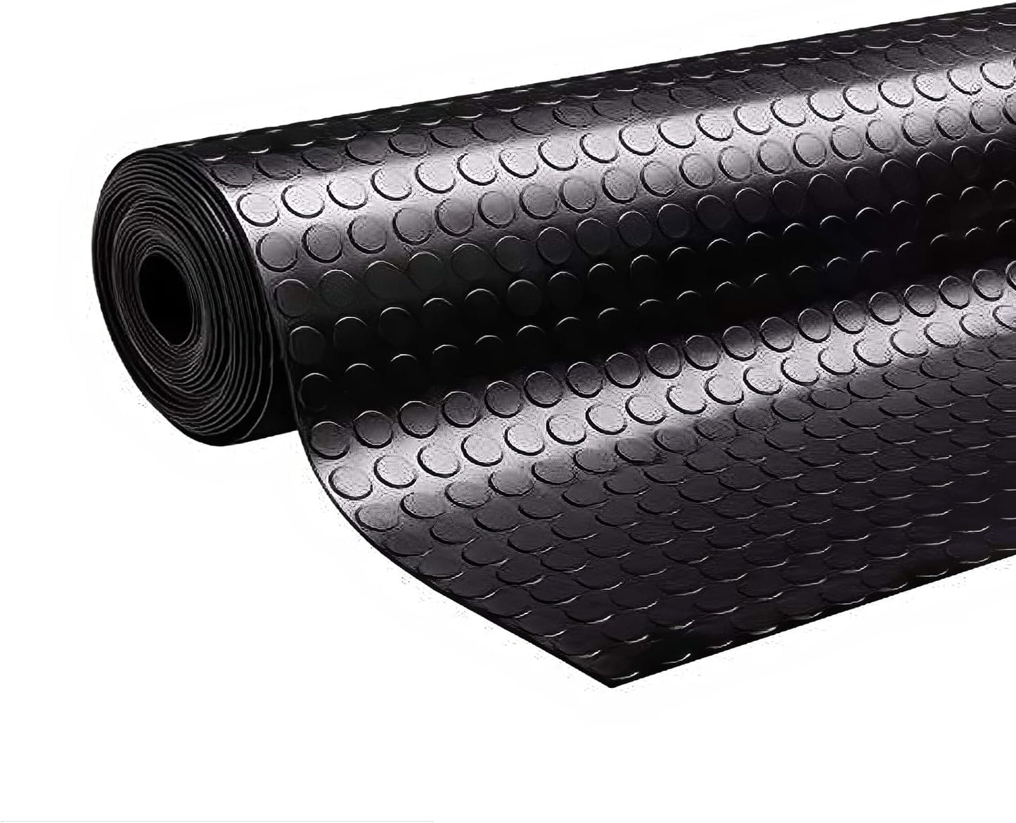 Suelo de caucho en rollo con círculos en color Negro con varias medidas y espesores. Antideslizante, adecuado para suelos de alto tránsito.