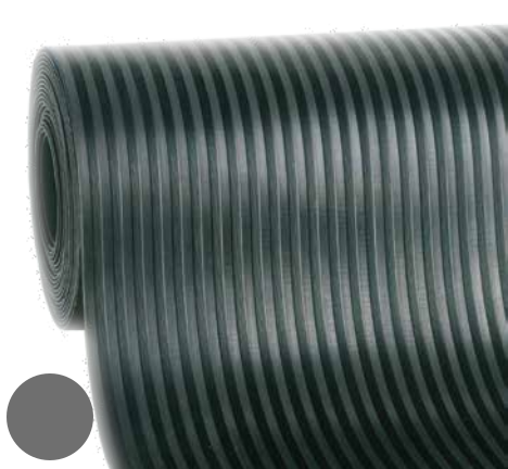 Suelo de caucho en rollo Rayado Americano en color Gris antideslizante con varias medidas y espesores.