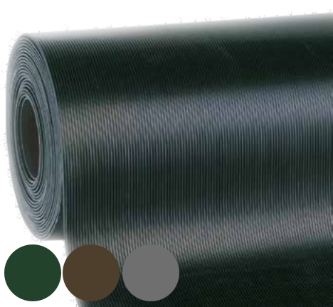 Suelo de caucho en rollo Rayado Triangular en varios colores con varias medidas y espesores, es antideslizante.