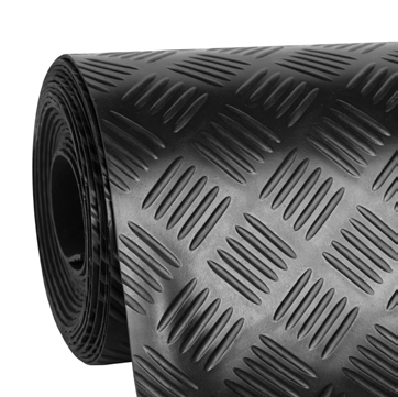 Suelo de caucho en rollo Checker en color Negro, antideslizante y resistente.