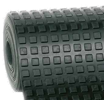 Suelo de caucho en rollo Estribera de Cuadros en color Negro, 8mm de espesor, con gran resistencia y antideslizante.