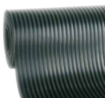 Suelo de caucho en rollo Rayado Americano en color Negro antideslizante con varias medidas y espesores.